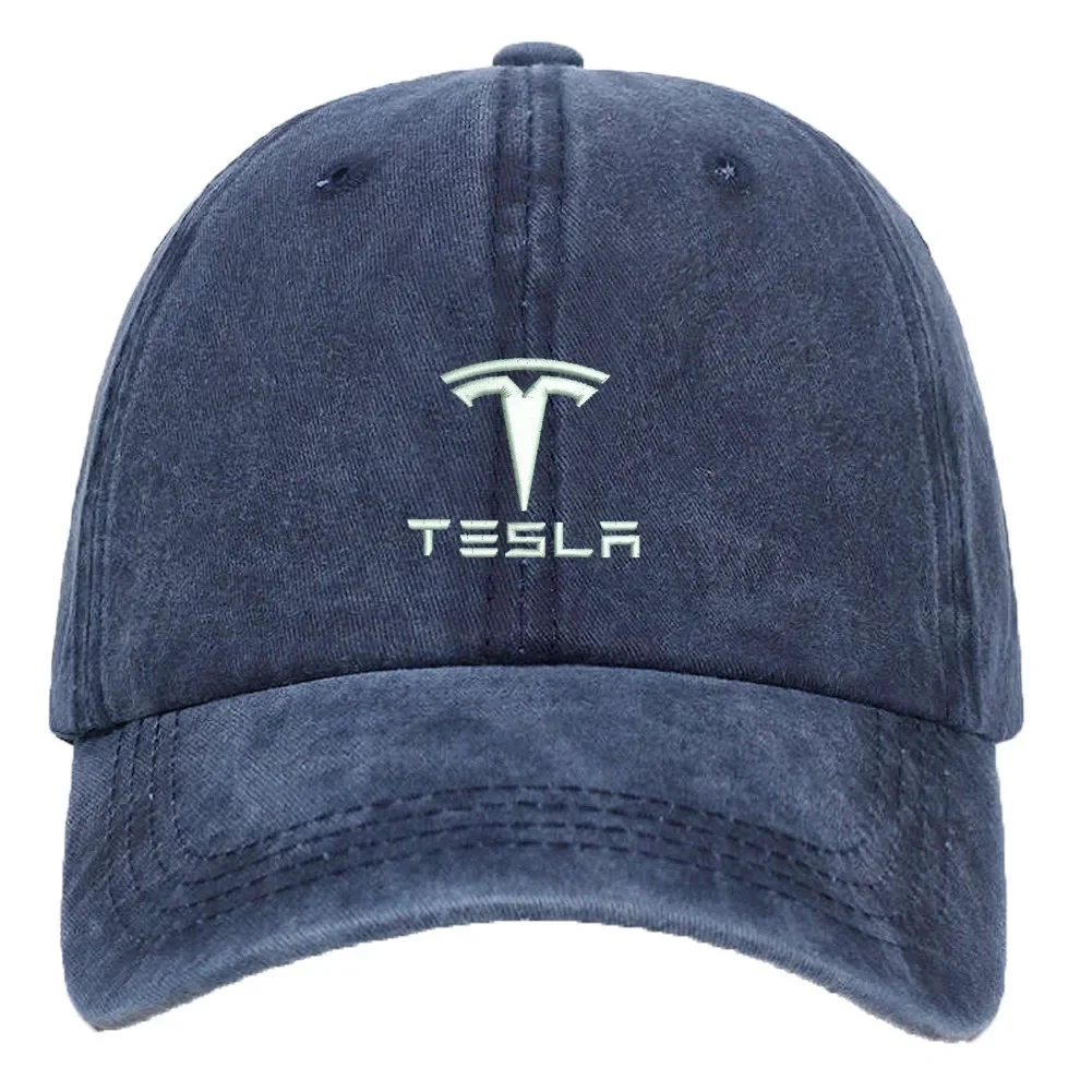 Cotton Washed Baseball Cap for Tesla Casual Men Women Four Season Outdoor Sport Hiking Embroidery Sunshade Hat Adjustable Gift