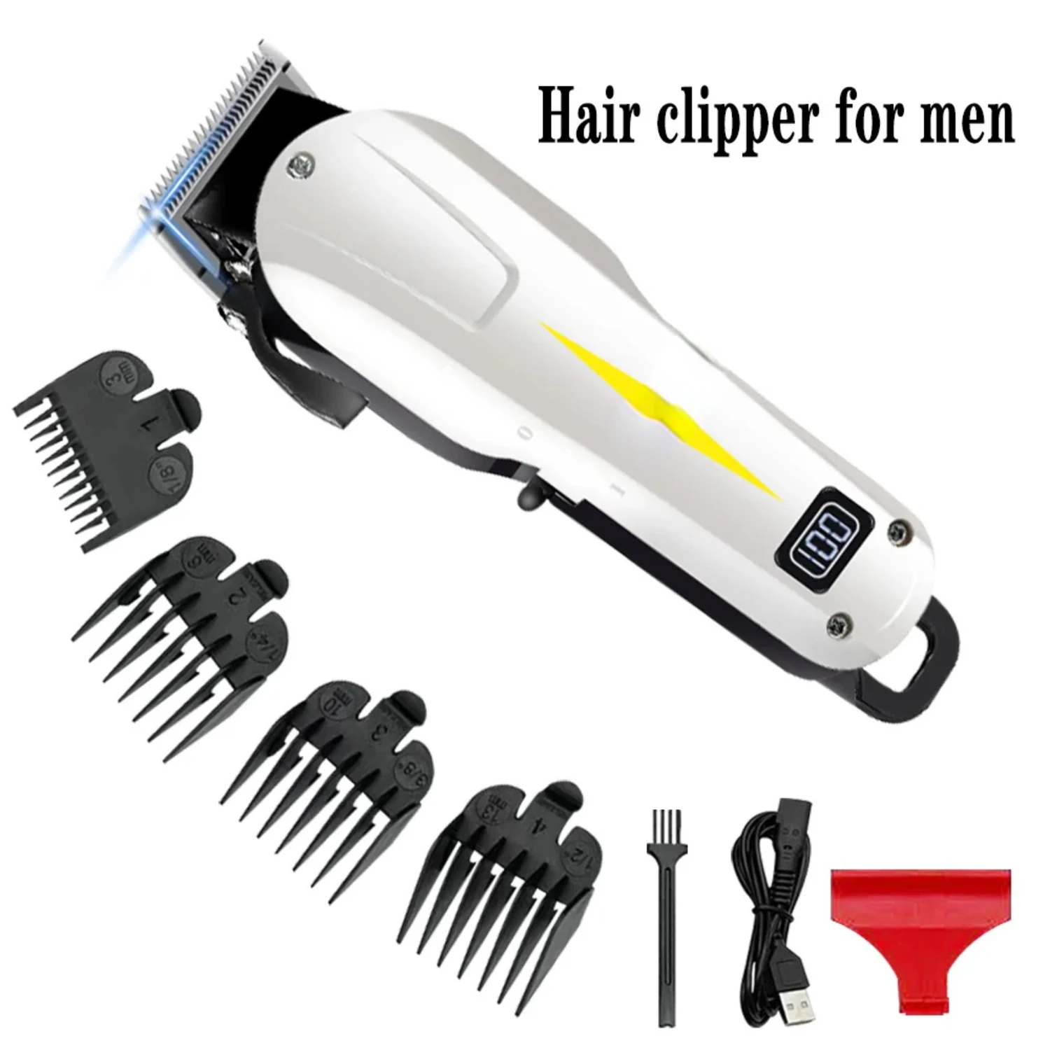 Efficient Professional Men's Hair Trimmer - Adjustable Lithium Battery Clipper for Safe and Economical Hair Cutting, USB Recharg