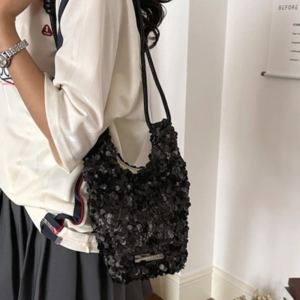 Glitter Mini Sequins Crossbody Bags Versatile Style Minimalist Bling Bling Shoulder Purses Elegant Patchwork Design Lipstick Bag