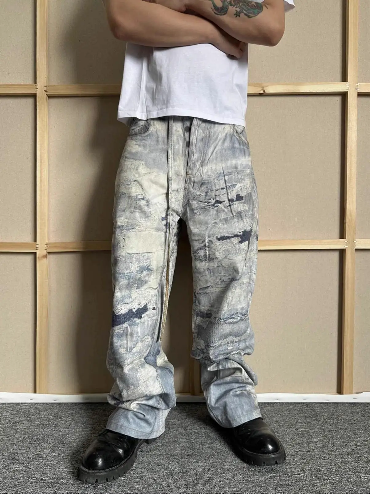 

Retro American Sle Men's Jeans Digital Print Tie Dye Wide Leg Straight Cut Hip Hop Streetwear Durable Wear Resistant