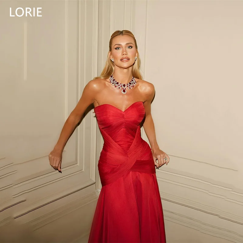 

LORIE Red Mermaid Wedding Dresses Sexy Strapless Floor-Length Sleeveless Bride Prom Gown Elegant Bridal Gowns Customized