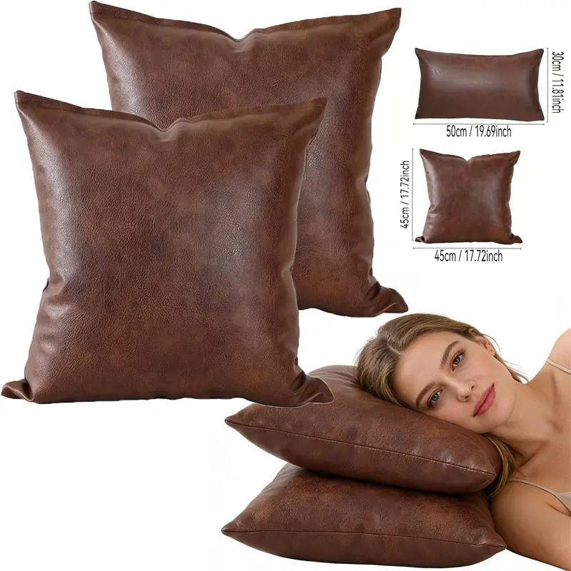 1pc Modern Waterproof Faux Leather Throw Pillow Covers Durable Outdoor Indoor Pillow Case for Home Bedroom Car Decoration