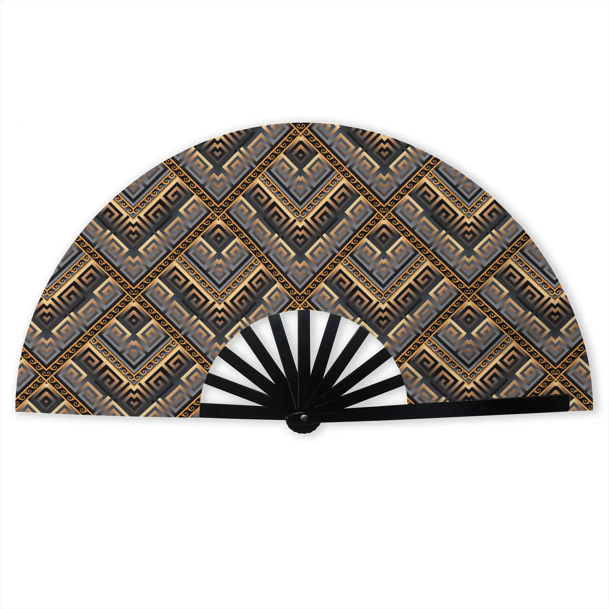Greek key Meander Baroque Style Folding Hand Fan  Polyester Fabric Fan Novelty Summer Accessory Decorative Fans