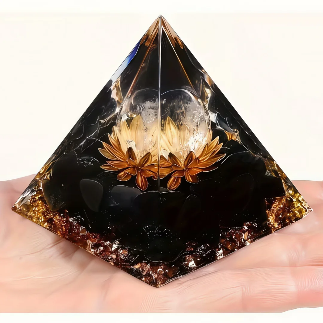 1pc Orgonite Pyramid Featuring Obsidian And a White Crystal Ball, Perfect for Home Decor, Desk Display, And Holiday Gifts