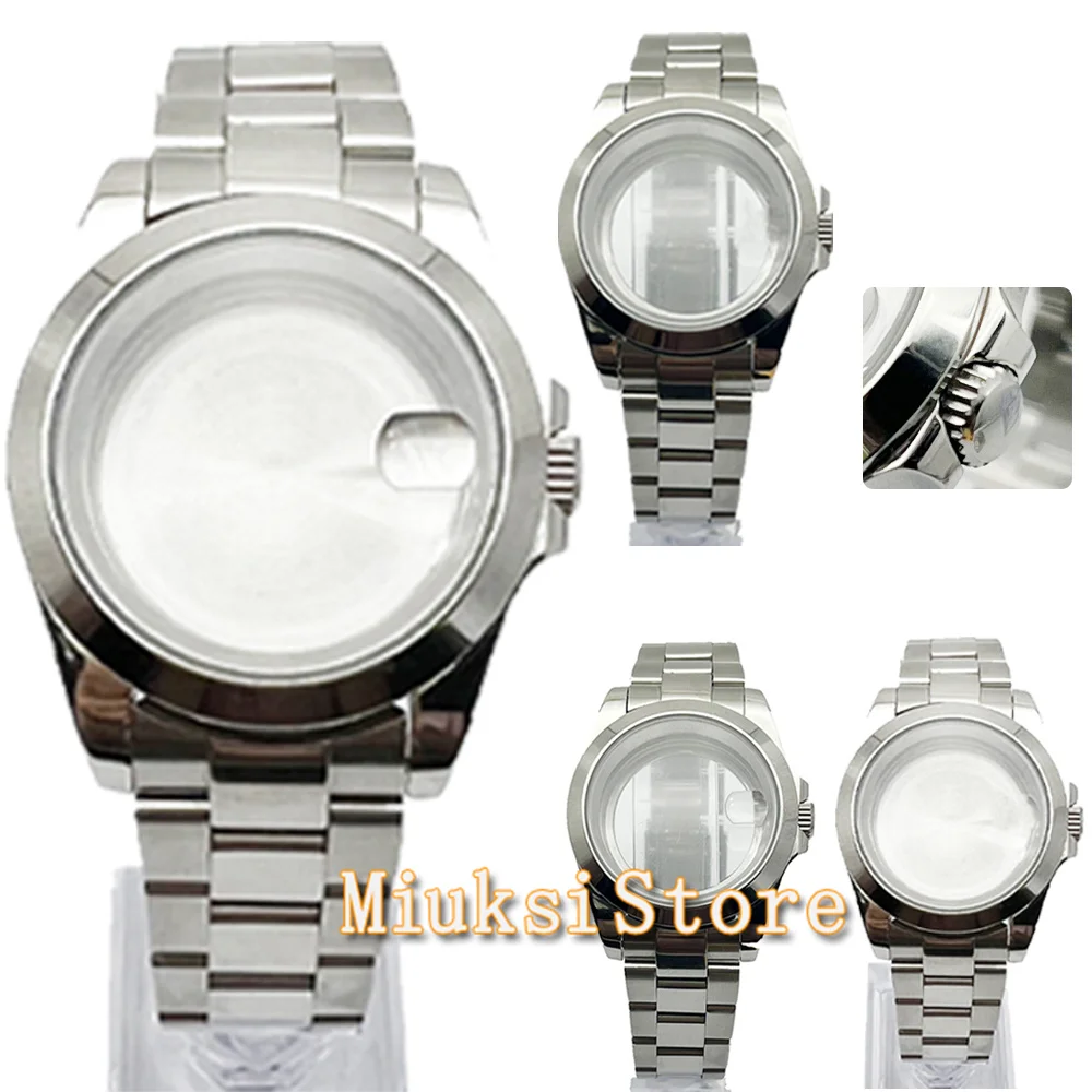 40mm Watch Case Sapphire Glass Silver fit NH35 NH36 NH34 ETA2824 PT5000 St2130 Movement