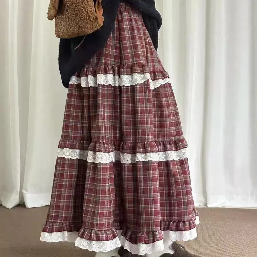 

TIYIHAILEY Cotton Long Maxi Skirts Elastic Waist A Line Autumn Winter Thick Fleece New Fashion 2025 Ladies