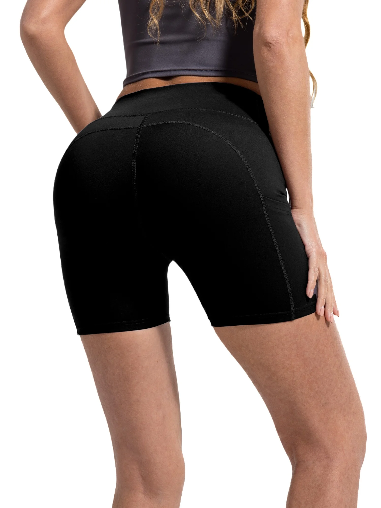 Women High Waist Yoga Sports Shorts Tight Fitting Elastic Cross Waist Hip Lifting Quick Drying Yoga Pants
