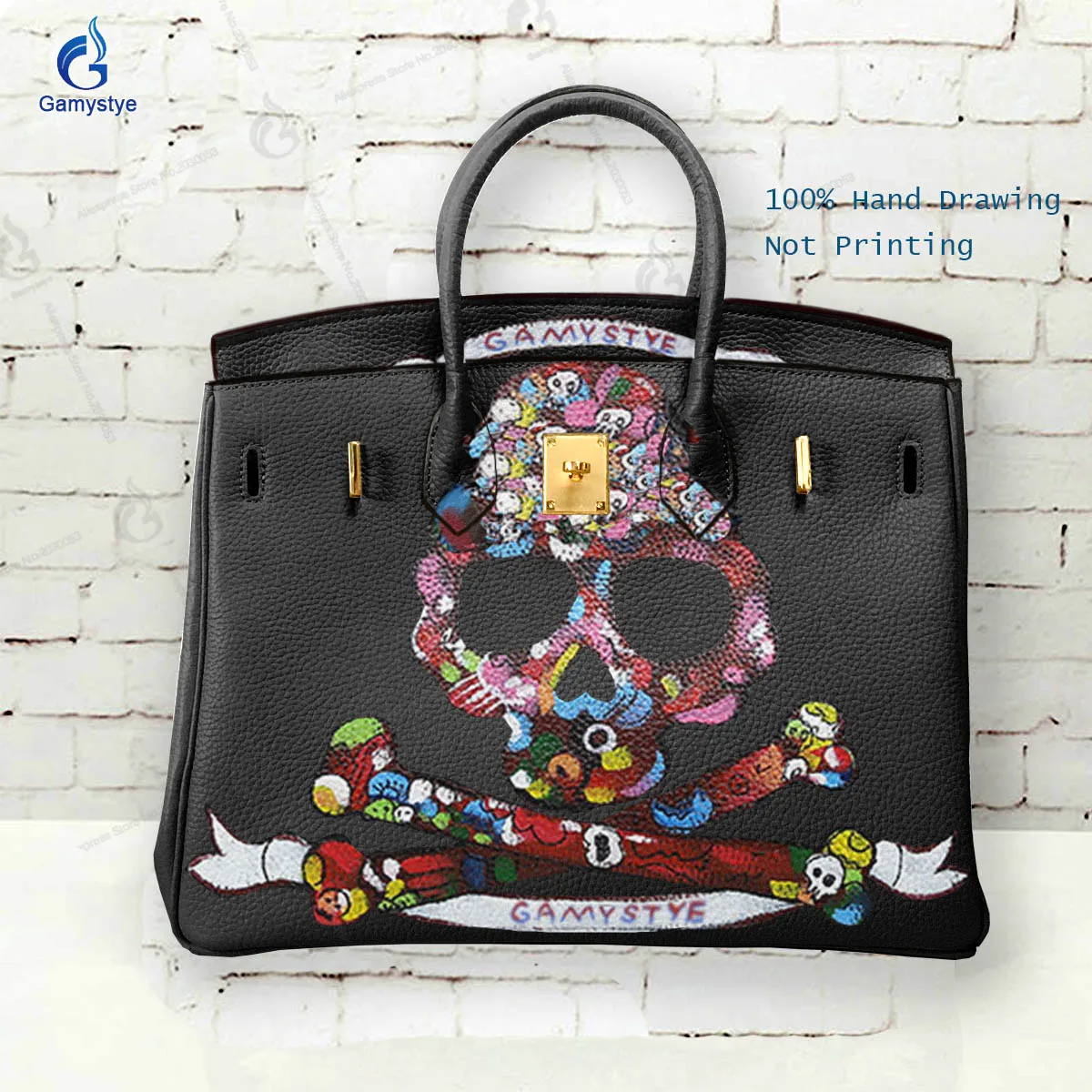 Hand Draw Bone Graffiti Skeleton Customize Art Bags Women Clutch purses and handbags Designer Ladies purses 100% Genuine Leather