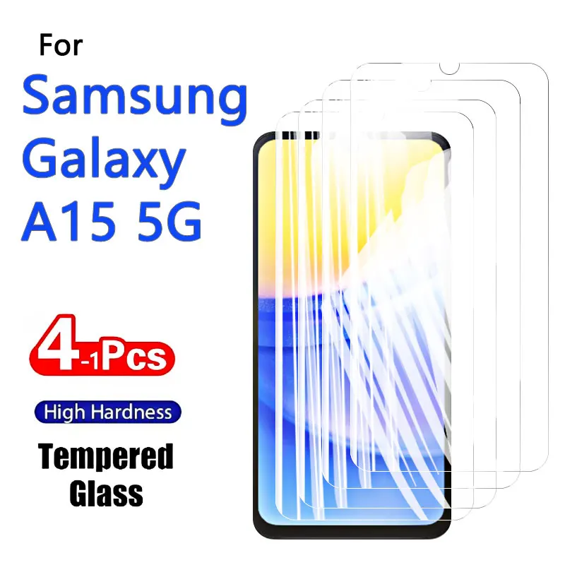 1–4 Stück Displayschutzfolien für Galaxy A15 5G, Samsung, gehärtetes Glas, Kristall, 9H HD, hohes Aluminium, kratzfest, 6,5 Zoll