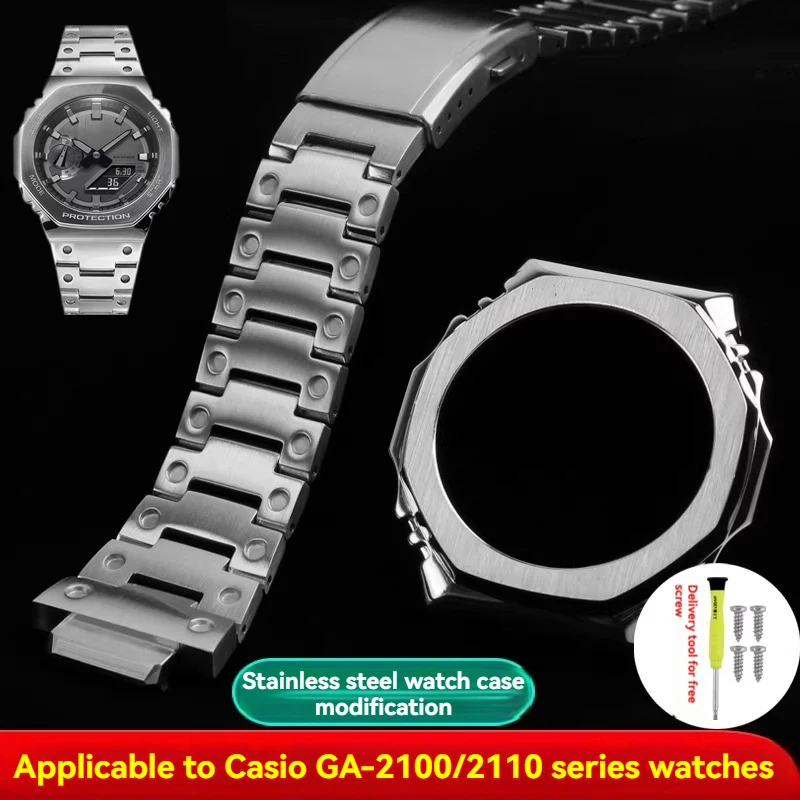 

GA-2100 Stainless Steel Kit Watch Accessories For Casio ga2100 Modification metal Case Strap for Casioak G-SHOCK GA2110 Men's