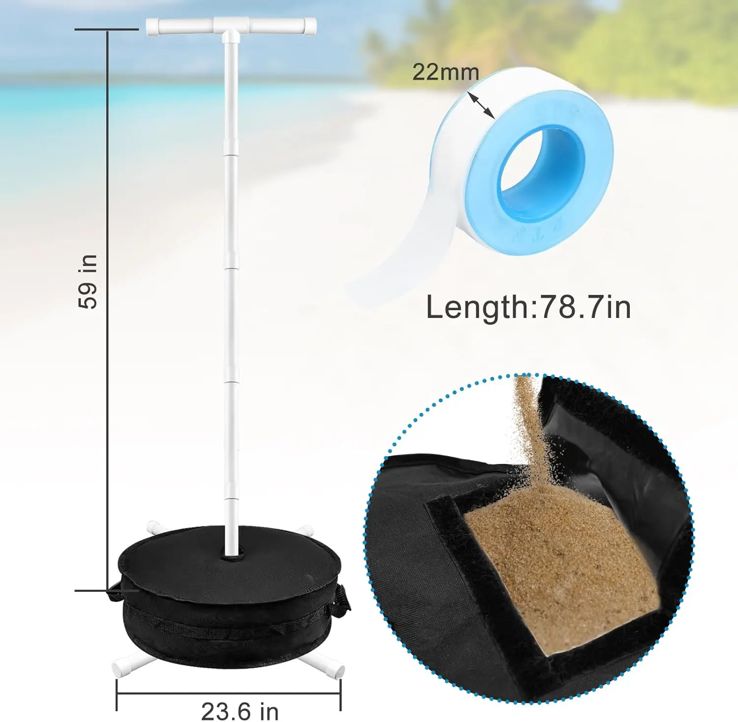 Estante de almacenamiento para flotador de piscina, soporte para flotador de piscina con bolsa de arena, peso de 60 "x 24", estante para anillos de natación de PVC, organizador de almacenamiento de toallas para piscina, 1 ud.