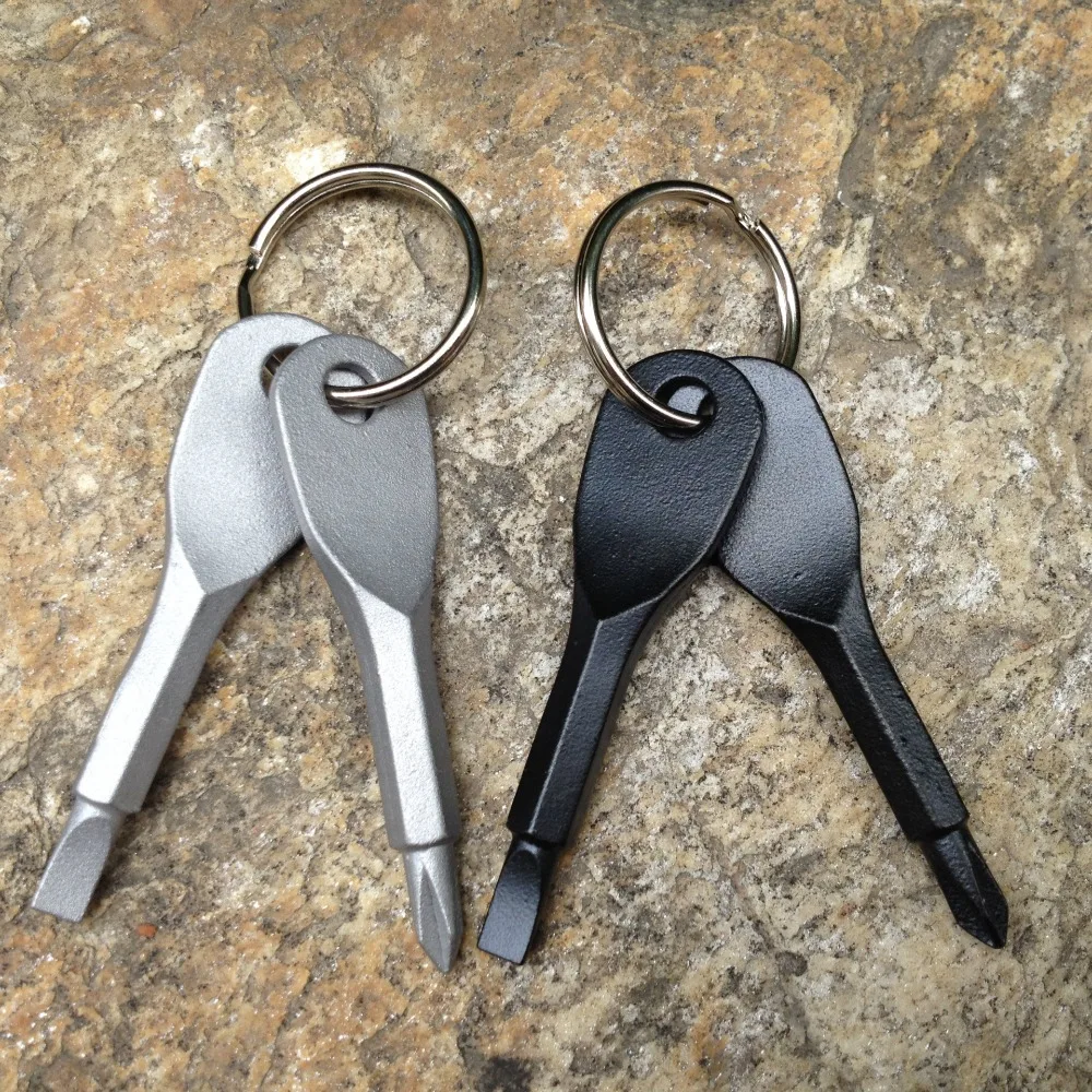 Keychain Screwdrivers Black Silver, Durable Steel Portable Screwdriver Head, Mini Hand Tool for Car Bicycle Motorcycle Repair