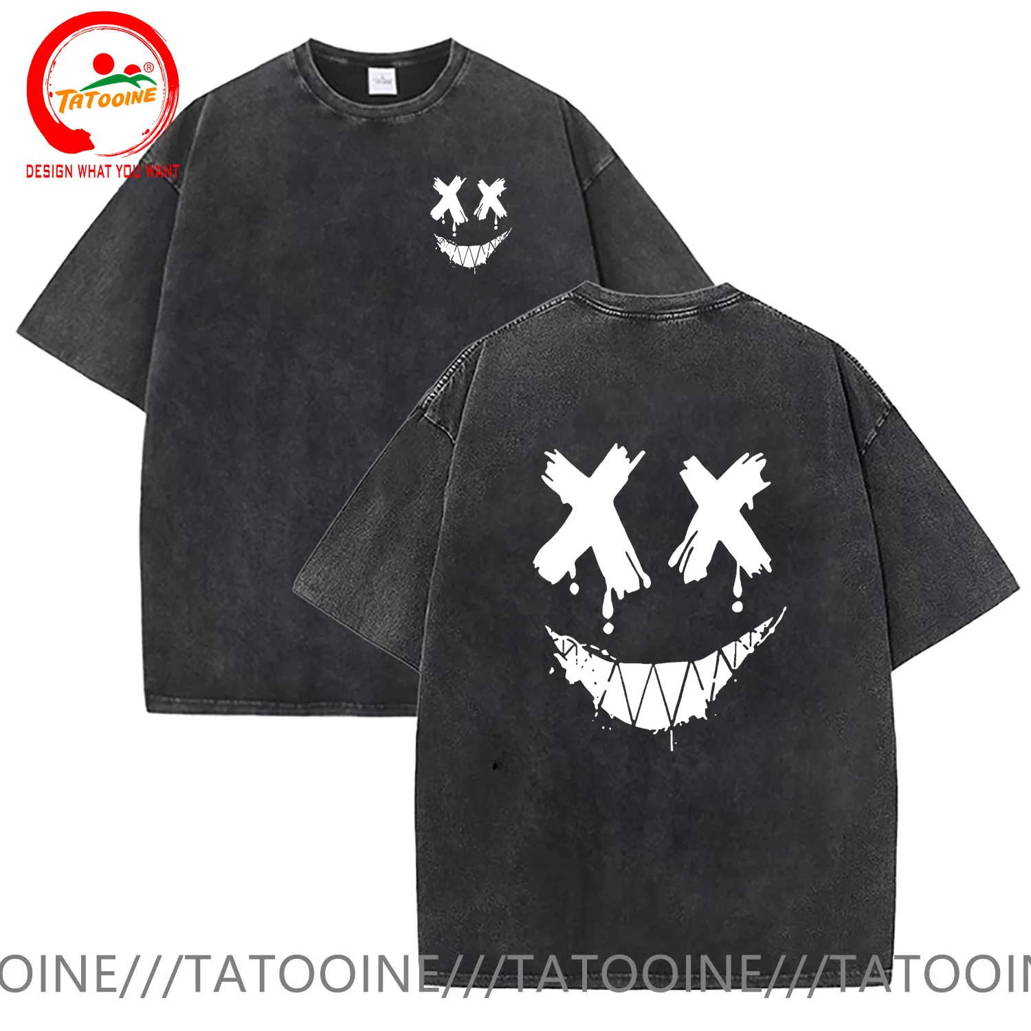 

Parody Smile Face Summer Casual Men's T-shirt Vintage Washed Cotton Cool Funny Smiling Face Design Print T Shirt Male Tee Shirt