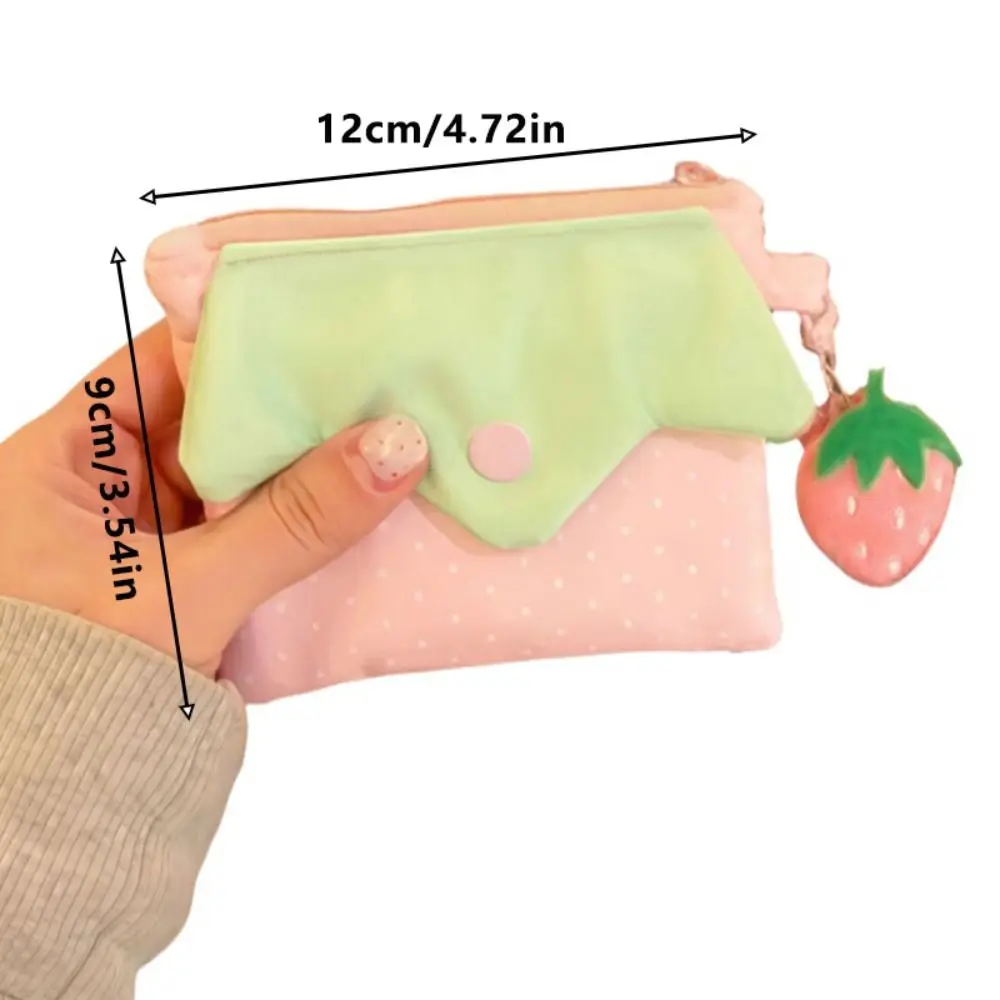 Multi-functional Strawberry Coin Purse Portable Zipper Design Card Holder Polka Dot Mini Makeup Bag Small Accessory Storage view 6