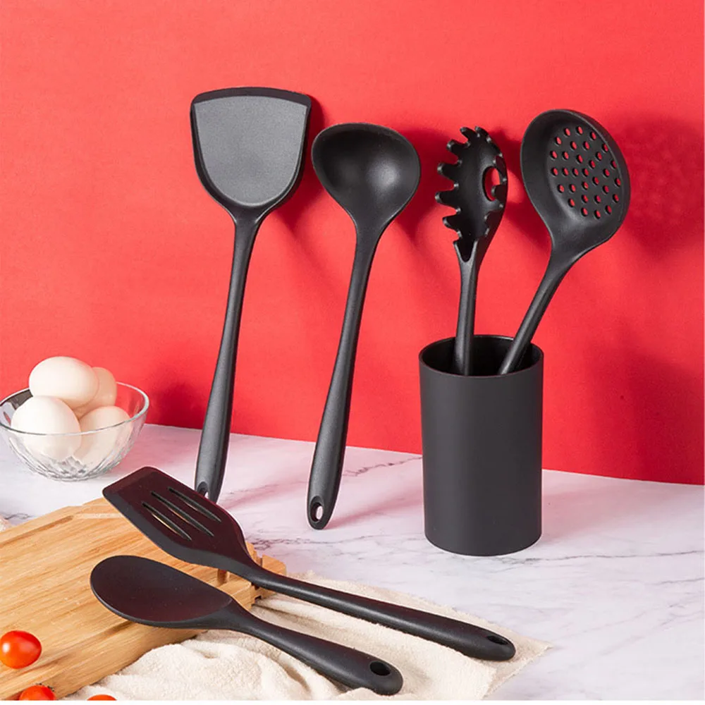 Black Silicone Cooking Utensils Set Non-Stick Pan Baking Tools Kitchenware Slotted Turner Spatula Spoon Food Tongs Kitchen Kit