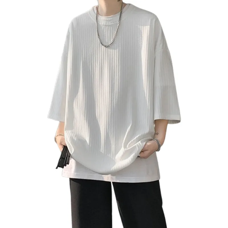 Letnia koszulka męska z półrękawkiem Luźna odzież uliczna O-Neck Hip Hop Streetwear Tops Tees Casual Tshirt Plus Size Odzież męska 2025 — zdjęcie 7