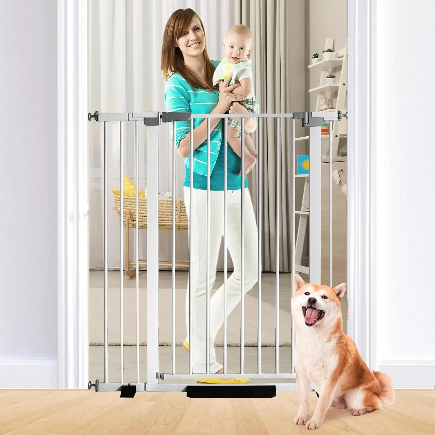 

41 Inch Auto-Close Adjustable Pet Gate, Pressure Mounted for Doorways, White, 29.92"-43.71" Wide
