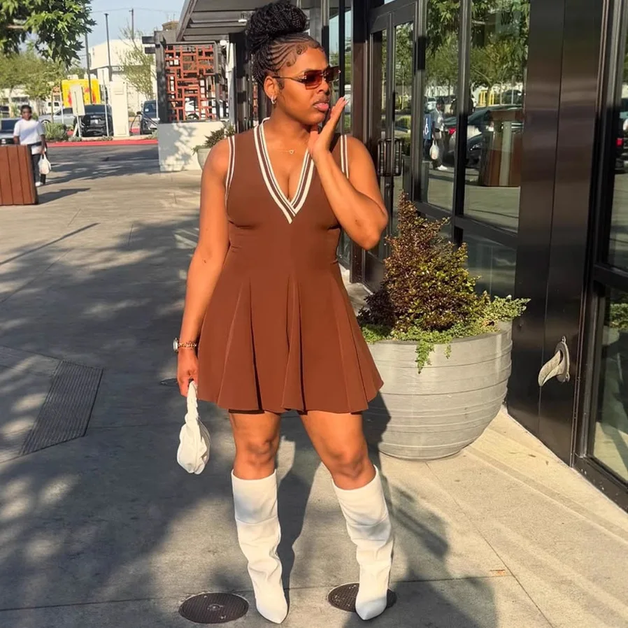 

Mid Length Dress Women Vests Dresses A Line Vestidos V Neck Sleeveless Elegant Club Y2k Streetwear High Waist Summer 2025