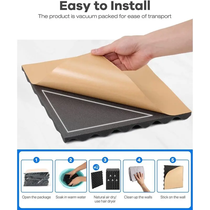 A11E-12 Pack Self-Adhesive Sound Proof Foam Panels, High Density Soundproof Wall Panels Egg Crate Sound Panels