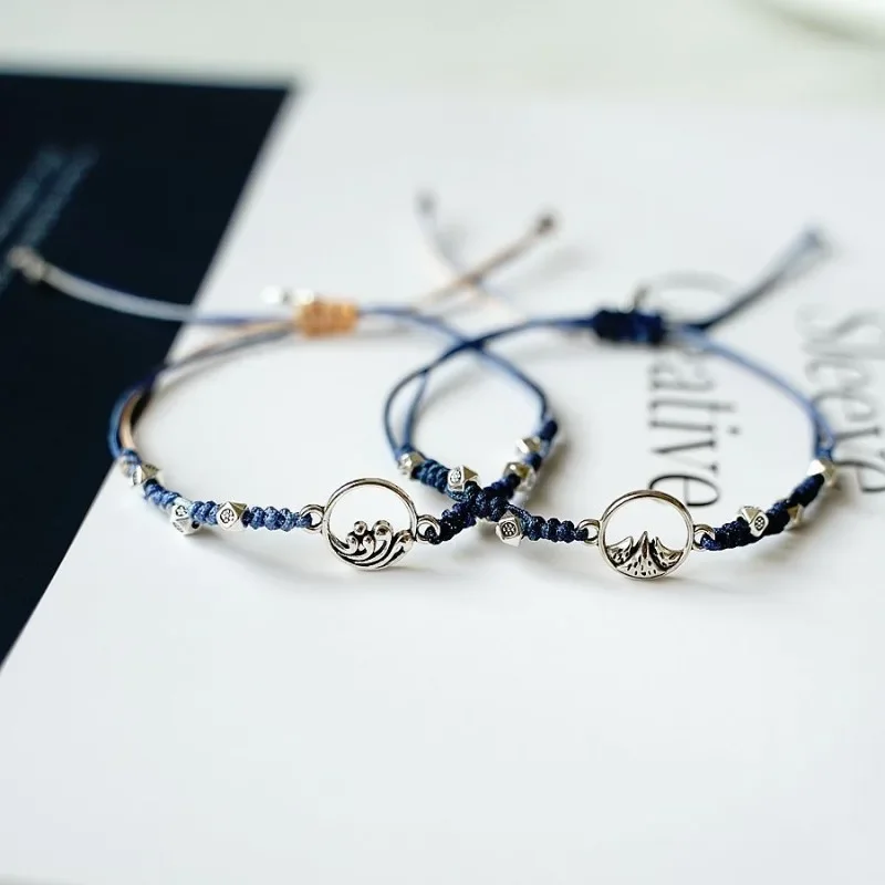 Valentine\'s Day Couple Bracelet for Women Men Original Design Mountains and Rivers Matching Handwork Adjustable Bangle Jewelry