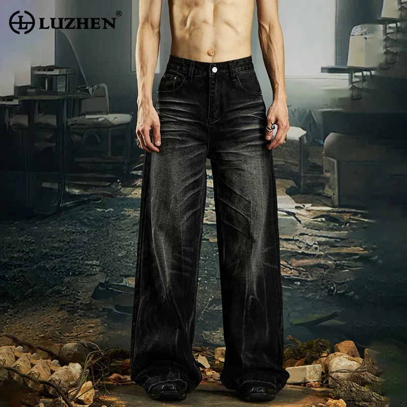 

LUZHEN 2025 New Fashion Gradient Washed Straight Jeans Men's High Quality Street Wear Wide Leg Casual Denim Pants Male JY3012