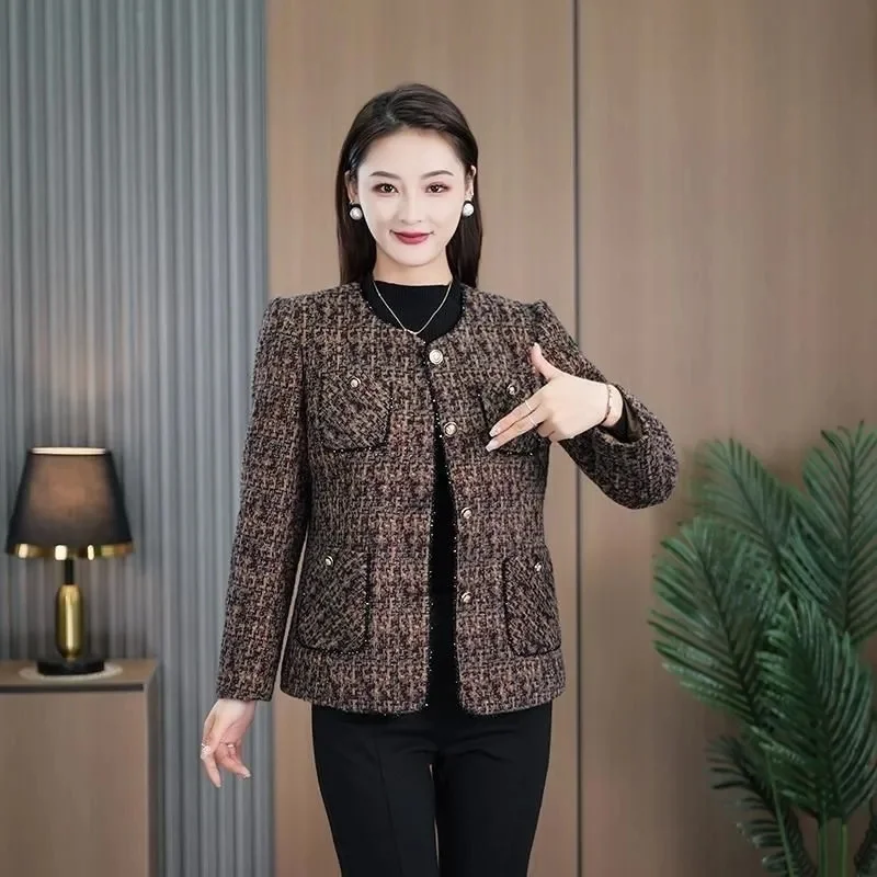 Frühling Herbst Frauen Rundhals Kurze Outwear Koreanische Damen Große Größe 5XL Tops Mantel 2025, Weibliche Mode Patchwork Casual Jacke