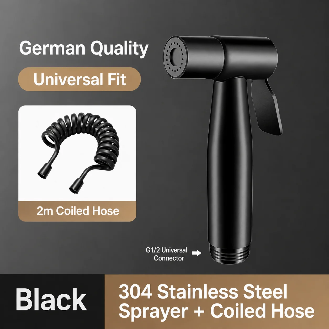 304 Edelstahl Bidet-Sprühgerät Hochdruck-Handbrause Toiletten-Shattaf-Sprühpistole für Badezimmerreinigung und Tierwäsche G1/2 Anschluss