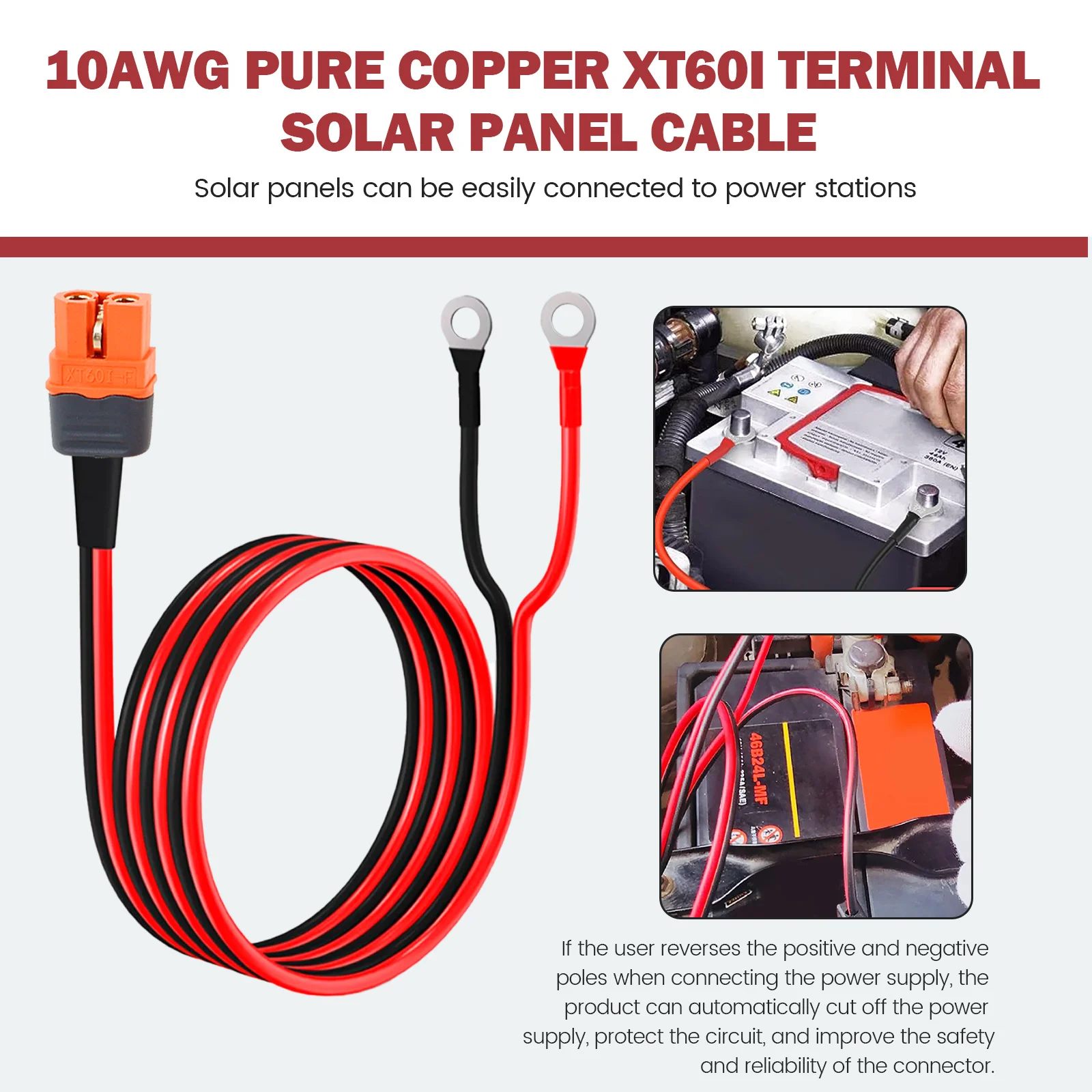 XT60i to O Ring Terminal Cable Safe XT60i Female to O Ring Connector Protective XT60i F Extension Cable Solar to XT60i Charge
