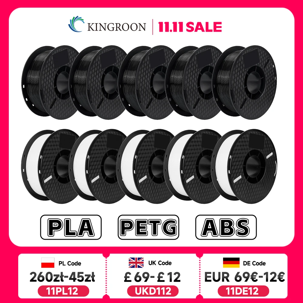 KINGROON 10KG PLA/ ABS/ PETG Filament 1.75mm Black White Gray , Wholesale 10 Rolls PLA ABS PETG Plastic For 3D Printer
