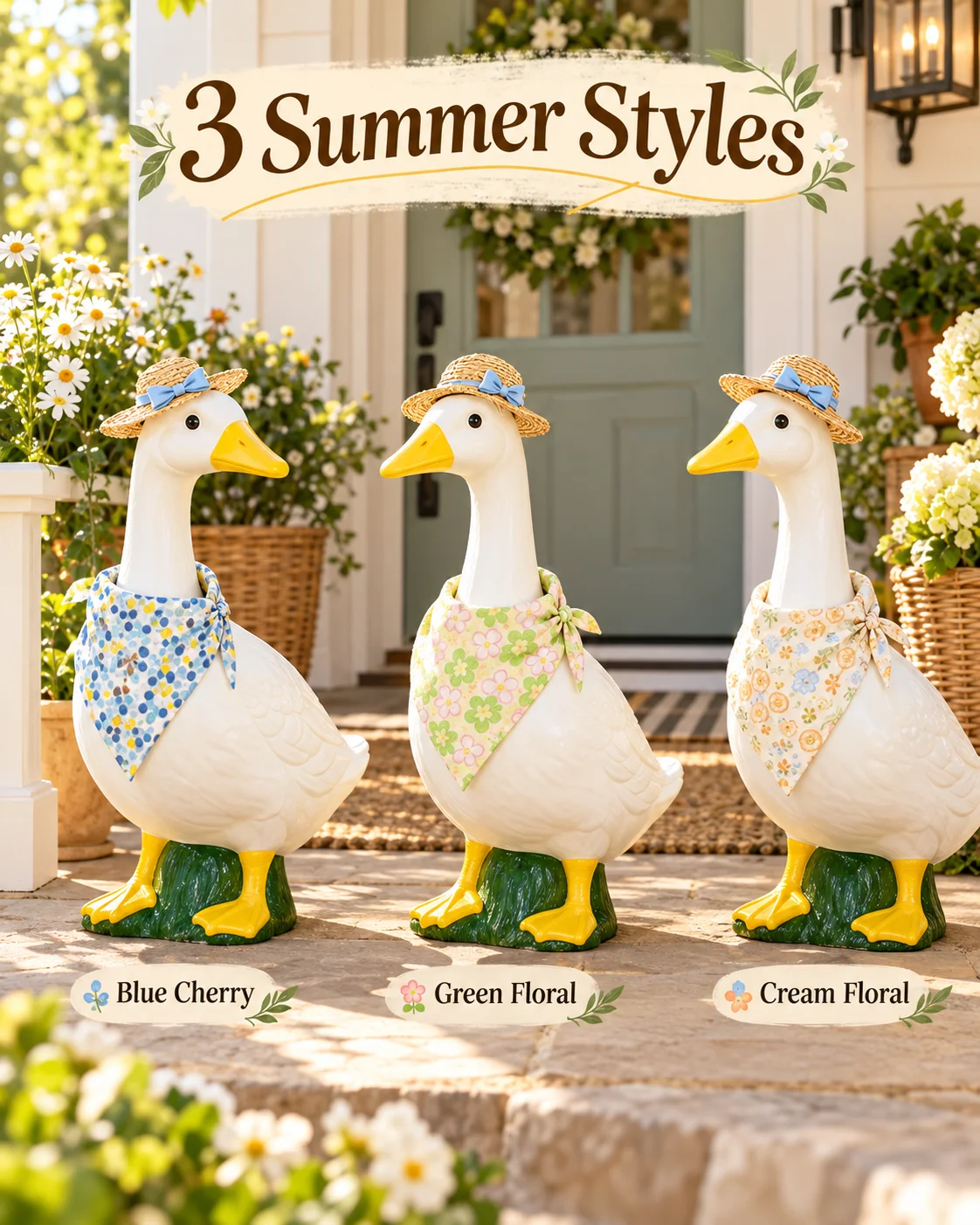 Goose Outfit with Straw Hat and Scarf, Pastoral Style Set, Summer Porch Goose Decoration