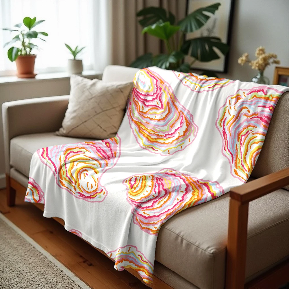 Rainbow Oyster Shell Sketch Soft Flannel Blanket Breathable Warm Throw for Office Car Sofa Kids Room Birthday Xmas Gift