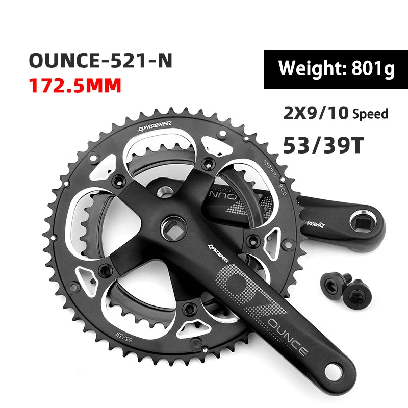 PROWHEEL-Road Bicycle Crankset, Square Hole Crank, Aluminum Alloy Road Bike Chainring, 39T, 53T, 2*9/10 Speed, 130BCD Chainwheel