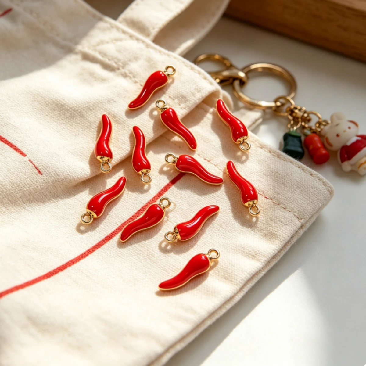 Wholesale 10 Pieces Mini Red Hot Pepper Charms Glossy Chili Pendant With Loop For Handmade Keychain Bag Charm Craft Accessories