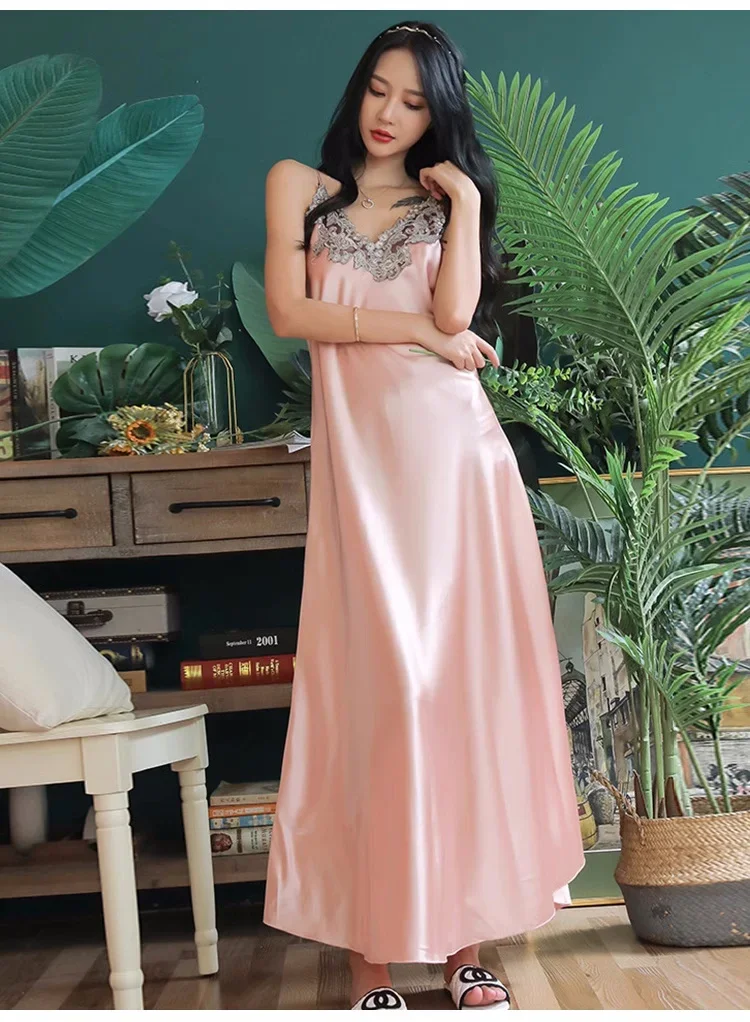 

Сексуальная ночная рубашка из 100% тутового шелка, элегантная ночная рубашка, длинные платья с пятнами, женское платье-комбинация с v-образным вырезом, женская одежда для сна, халат