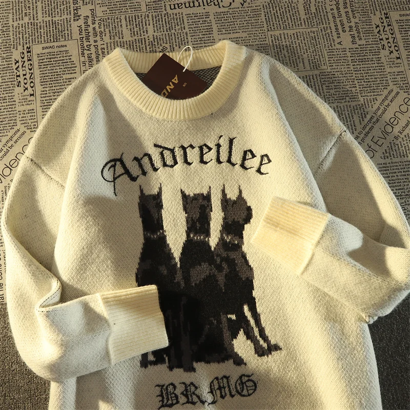 Vintage oversize camisola feminina doberman cão malha goth camisola inverno harajuku estilo coreano roupas moda estética streetwear