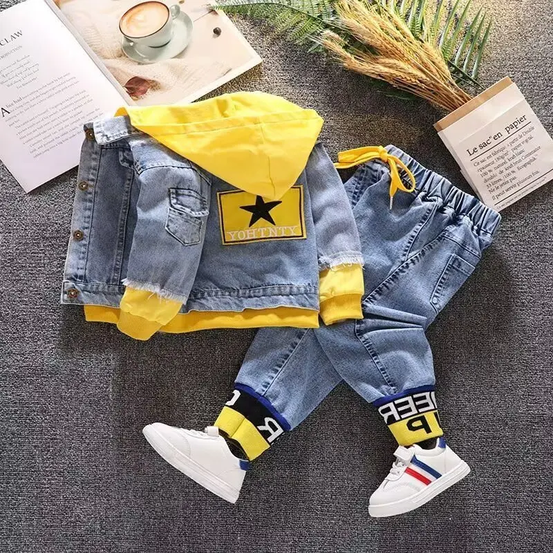 2024 Autumn Winter Boys Jean Set Jacket New  Cowboy Jeans Suit Jacket Handsome Children Clothing