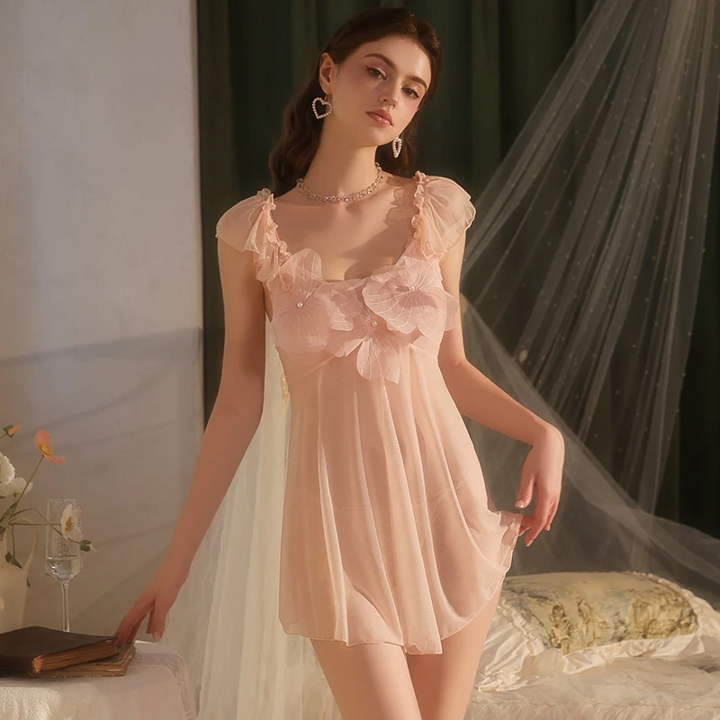 

Сексуальное женское белье с мягким бюстгальтером размера плюс, милая и роскошная прозрачная сетчатая ночная рубашка Babydoll для женщин, милая ночная рубашка, одежда для сна