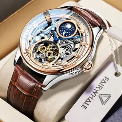 Genuine Leather Strap Skeleton Original Automatic Mechanical Watch for Men Rotating flywheel  reloj automatico de hombre