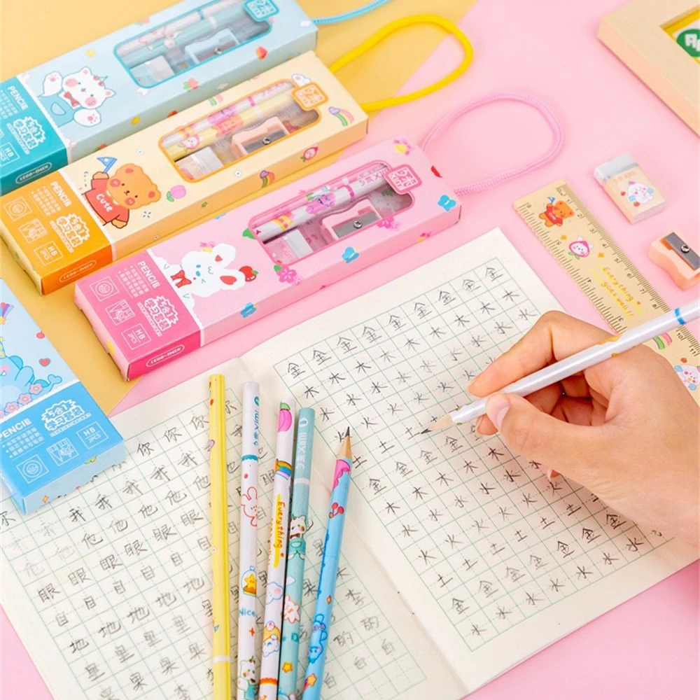Eraser Cartoon Students Stationery Five-piece Set Practical Multi-function Stationery Office Supplies High Evaluation Pencil