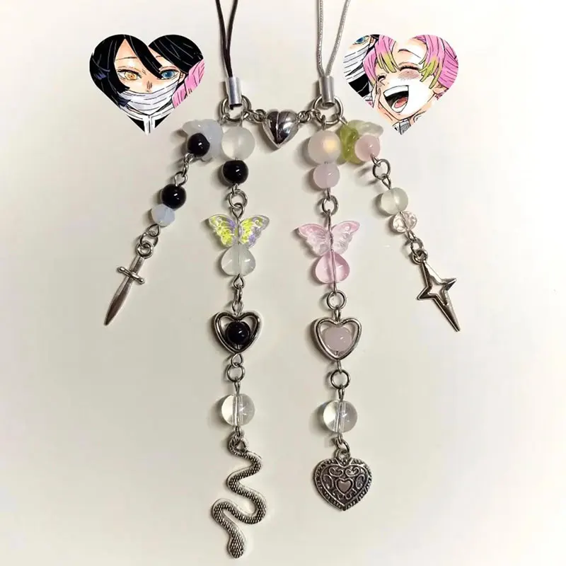 Obanai and Mitsuri matching mobile phone charms/keychains, kimetsunoyaiba