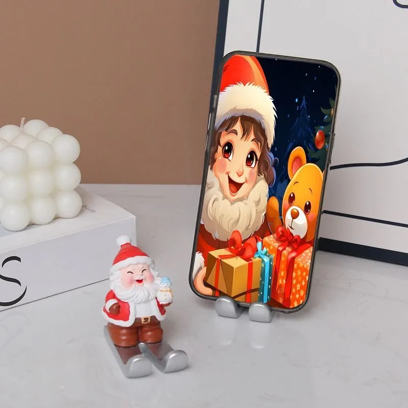 Festive Mini Phone Stand Tablet Holder Gift Box Present Holiday Ornament Desktop Decoration for Home Office Xmas Friends Family