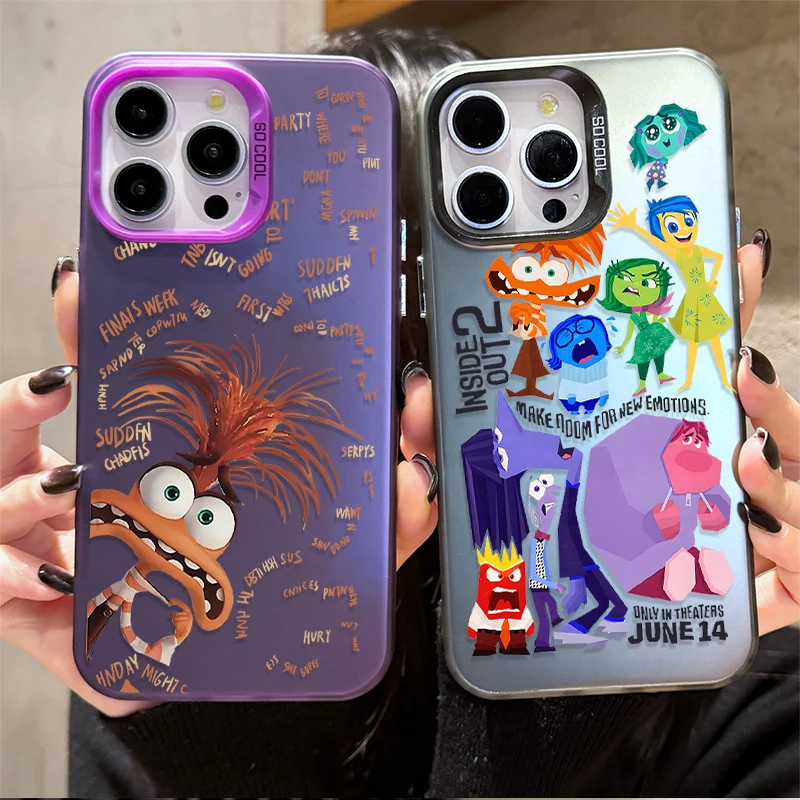 Disney Inside Out 2 Hard Case for iPhone 16 15 14 13 12 11 Pro Max XS X XR 8 7 Plus SE 2020 Plating Matte Shockproof Back Cover