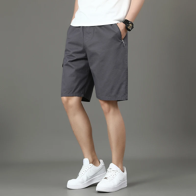 Summer new men\'s work shorts pocket zip trend versatile casual trousers five work trousers