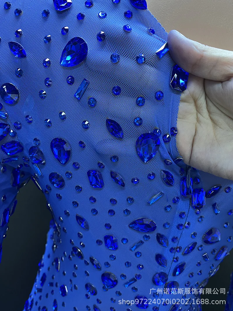 Высококачественное королевское синее платье с каплями воды и бриллиантовыми перьями, вечернее платье для ведущего банкета, модель подиума, костюм Abito, роскошный элегантный гала