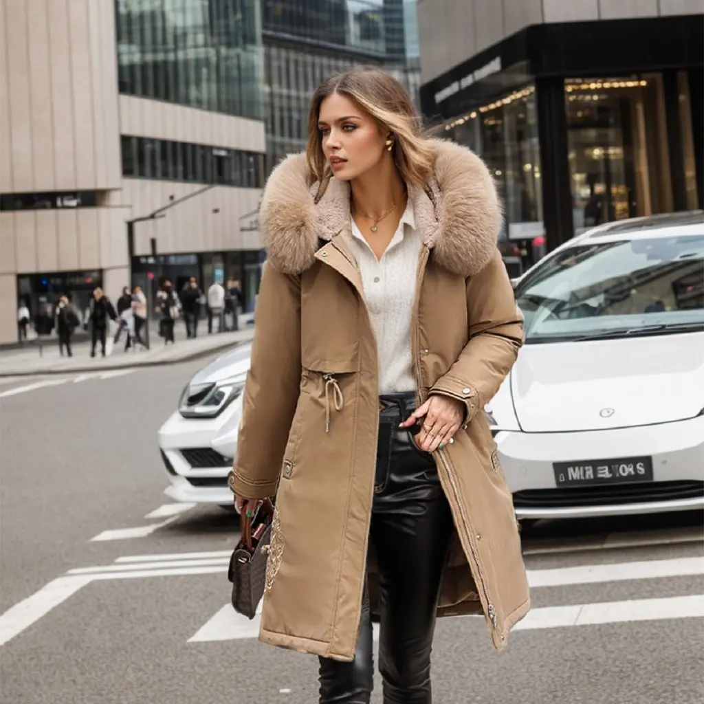 

Women's Winter Parka Coat Mid-Length Western Style Cotton-Padded Jacket plus Size down Cotton-Filled Outerwear for Middle-Aged