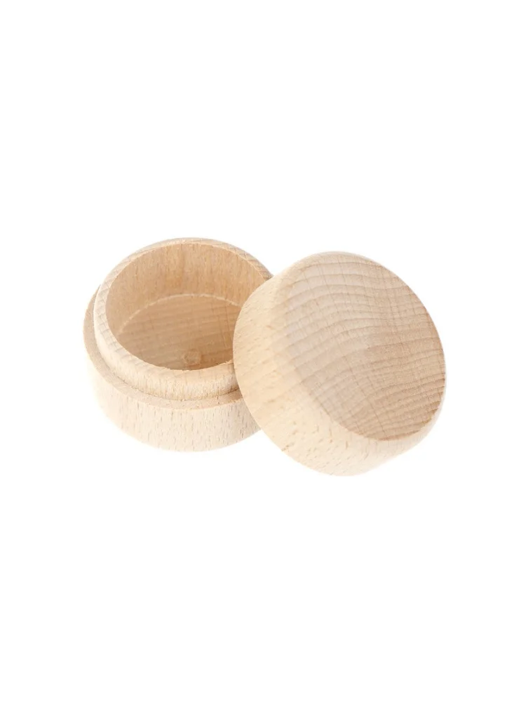 Round Wooden Wedding Ring Jewelry Trinket Box Wood Storage Container Case