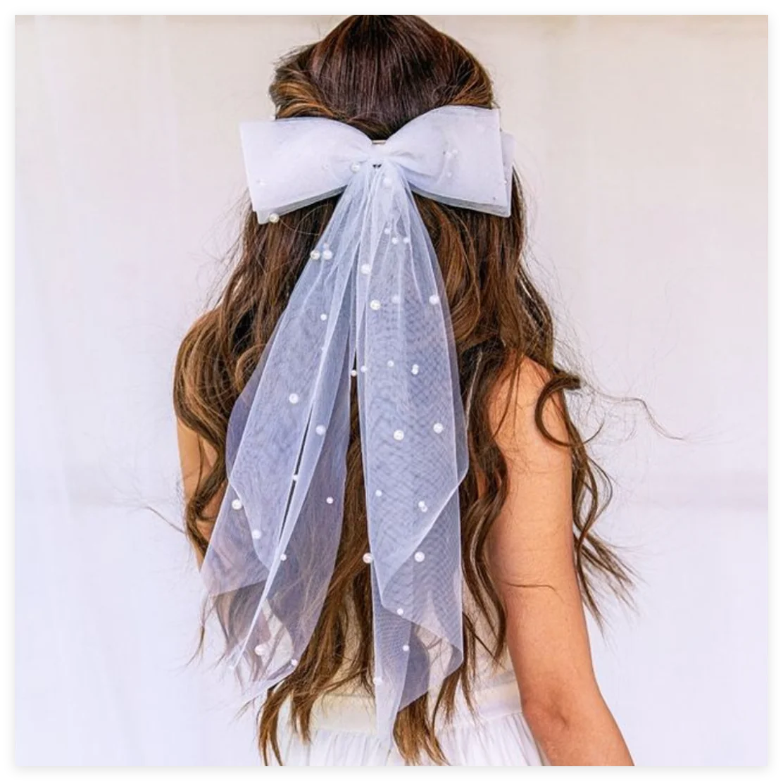 

White Black Bride Veils For Wedding Pearl Mesh Bowknot Short Veils For Bridal Women Girl Shower Bachelorette Veil Headdress
