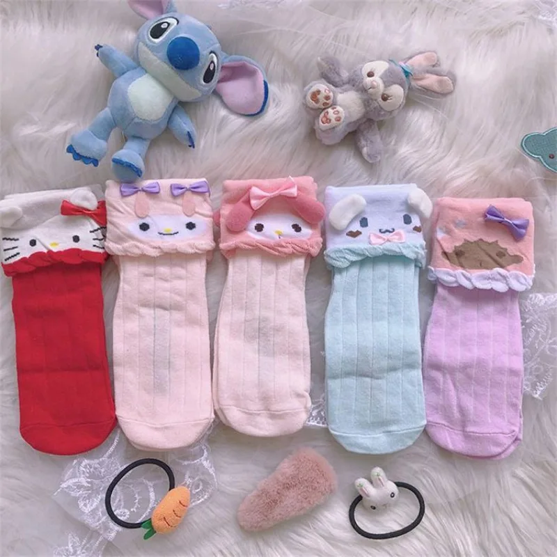 

New Sanrio Anime Hello Kitty Socks Kawaii My Melody Cinnamoroll Japanese Cartoon Home Wear Warm Toys Girly Heart Gifts for Kids