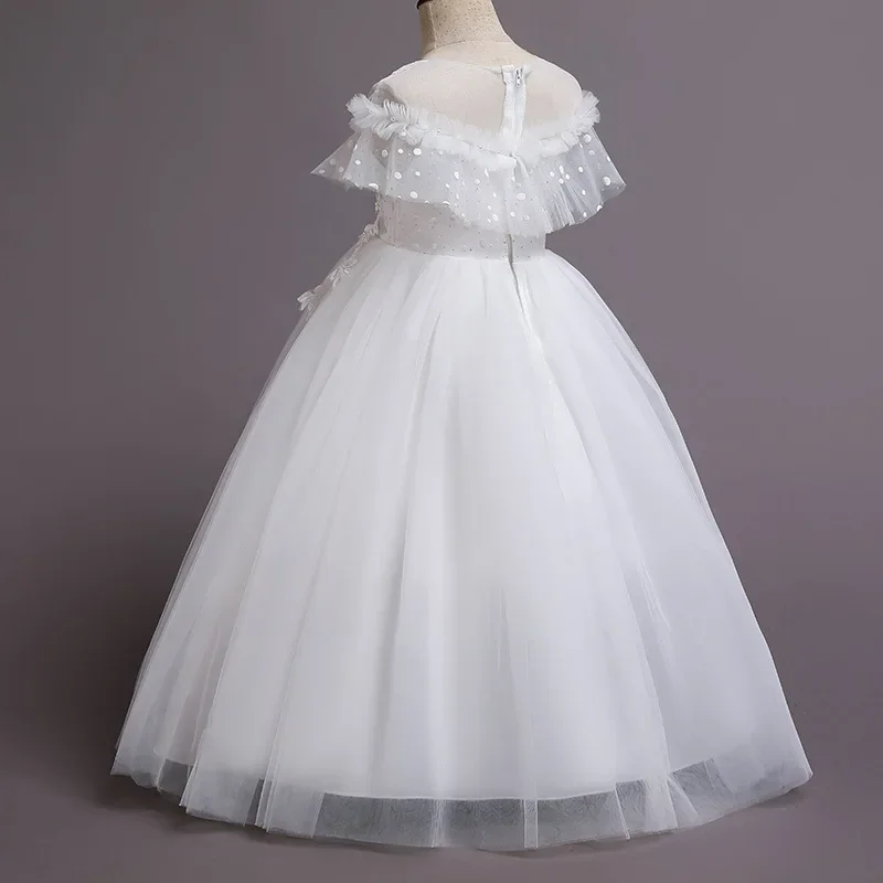 Vestido de princesa largo para niños, vestido de pasarela a la moda, gasa esponjosa pequeña, flor para niños, boda, Piano para niñas, nuevo