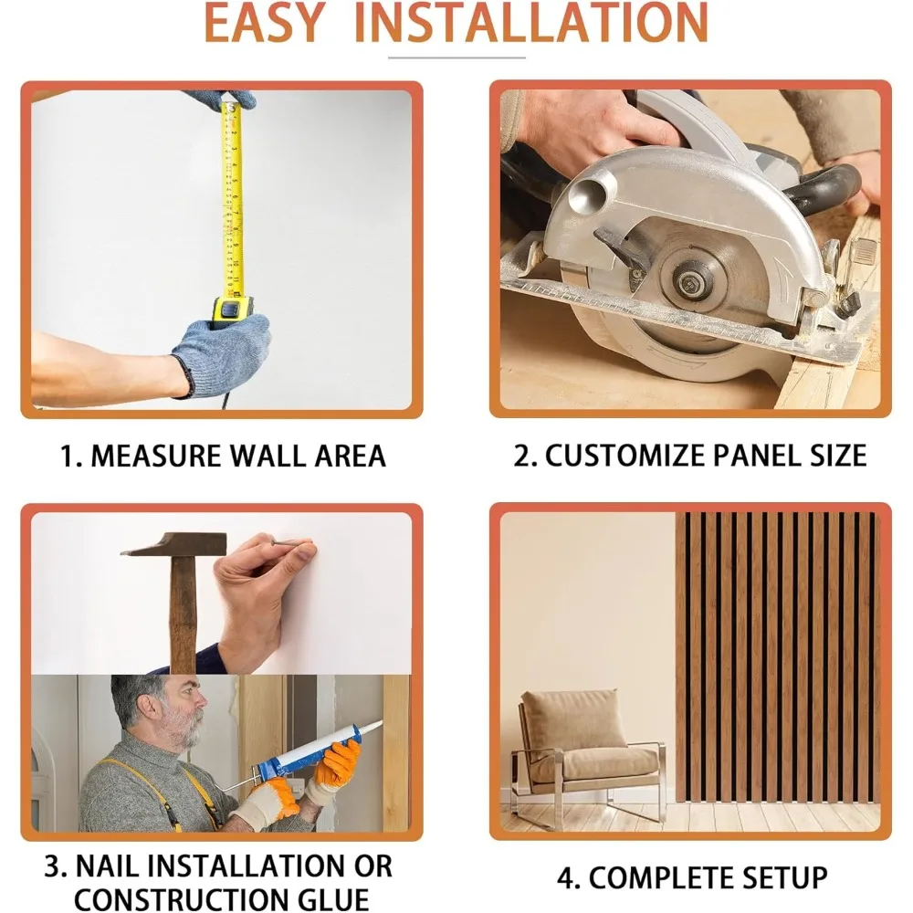 Акустические стеновые панели с планками, 4 шт. 94,5 x 7,9 дюйма, 3D рифленые звукопоглощающие панели для внутреннего декора стен, жизни